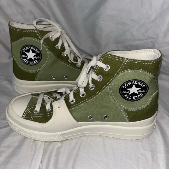 Converse Olive Green High-Tops with White Trim - Picture 3 of 6